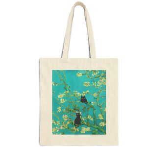 Van Gogh Almond Blossoms Black Cat Tote